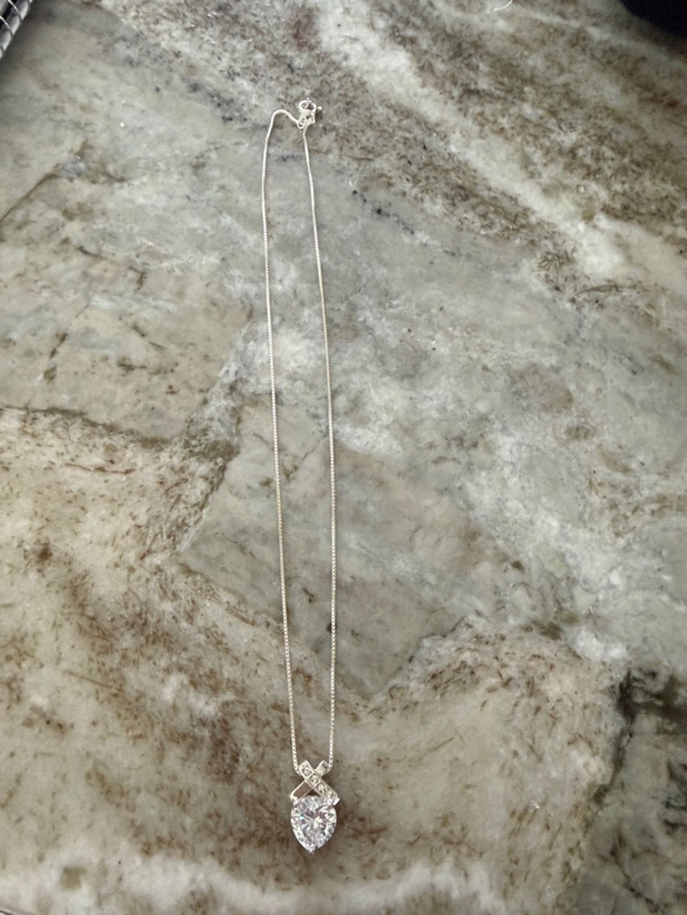 Elegant Heart-Cut Cubic Zirconia Pendant Necklace - Silver Tone 16”